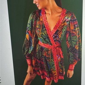 Farm Rio Forest Tapestry Mini Wrap Dress